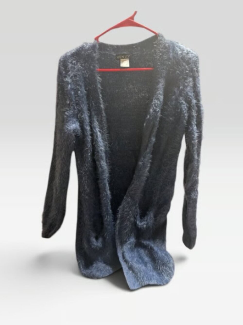 Venus Women's Long Blue Fuzzy Cardigan Sweater XS
